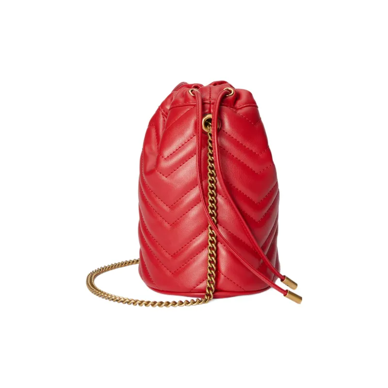 GUCCI GG Marmont Leather Bucket Bag, Shoulder Bag, Crossbody Bag Mini Women's Red-4