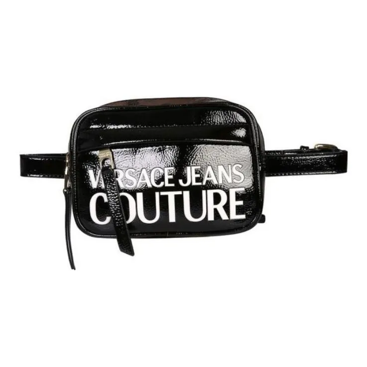 VERSACE JEANS COUTURE Polished Leather Fanny Pack, Sling Bag, Crossbody Bag Women's Black-1
