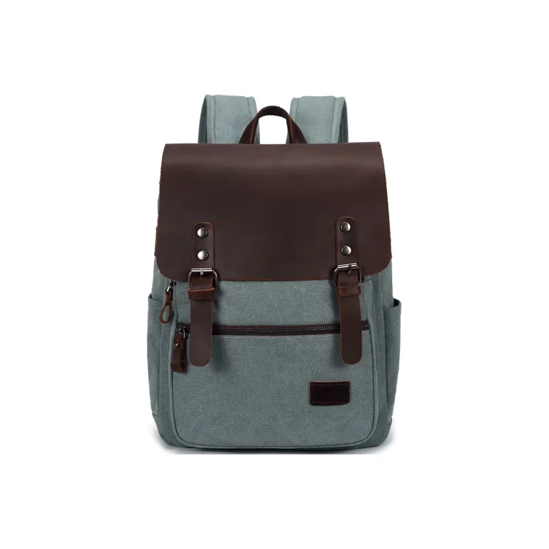 Slazenger Canvas With Top Grain Cow Leather Backpack Regular Unisex Multicolor-14