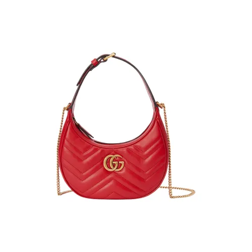 GUCCI Marmont Leather Crescent Bag Portable Crossbody Bag Shoulder Bag Women's Red
