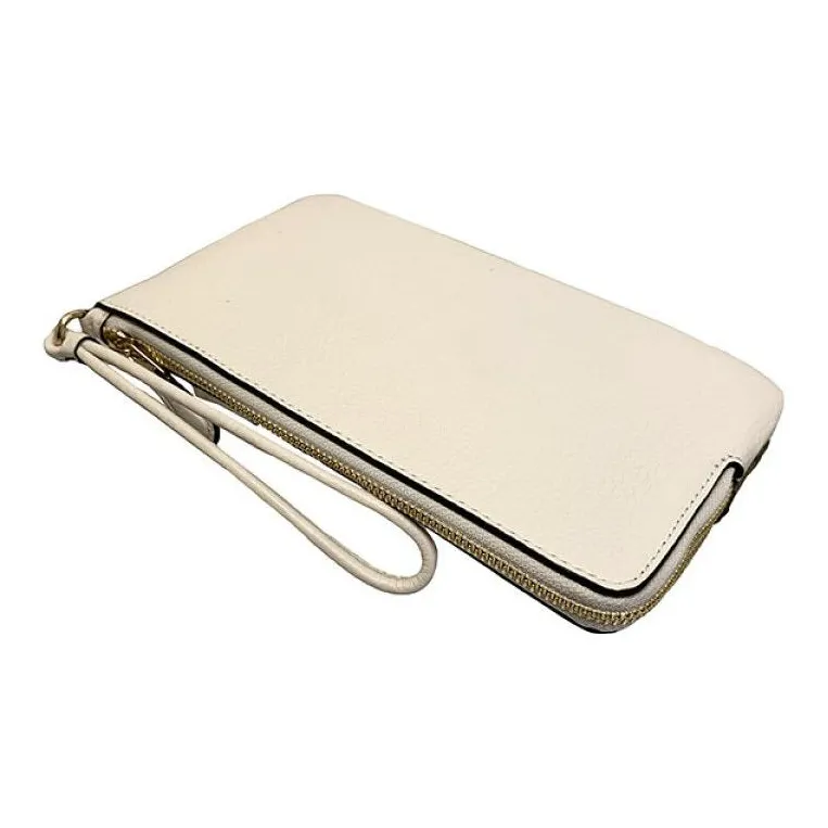 COACH Double Zip Wallet Leather Card Holder, Clutch Wallet Medium Size Women's Saddles Brown Monogram & White-1