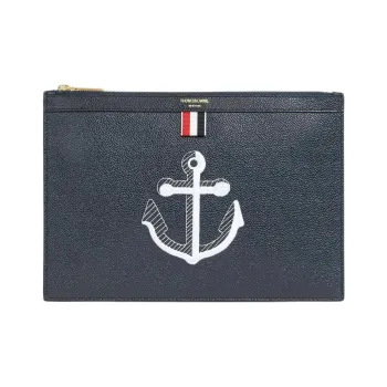 THOM BROWNE· Pebble Pattern Cow Leather Clutch Men's Navy Blue