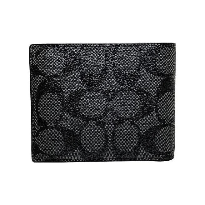 COACH 3 IN 1 Wallet Canvas With Calfskin Card Holder, Wallet Mini Men's Black & Denim Blue-3