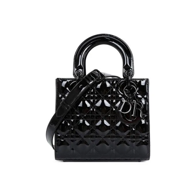 DIOR Lady Dior Shiny Patent Leather Cow Leather Daisie Bag Handbag Shoulder Bag Crossbody Bag Small Size Women's Black-1