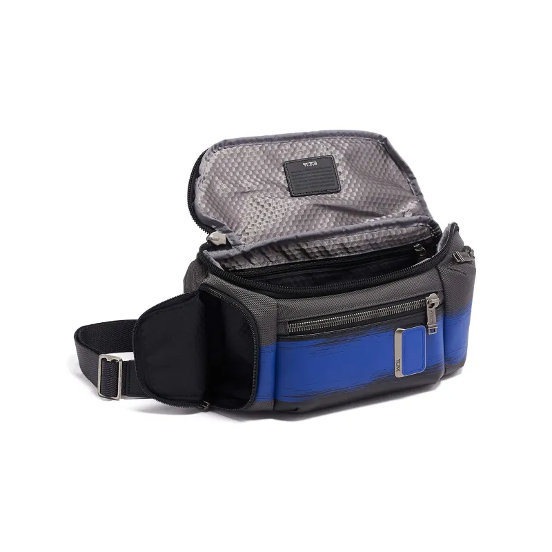 TUMI Alpha Bravo Nylon Fanny Pack Sling Bag Crossbody Bag Mini Men's Black & Blue-4