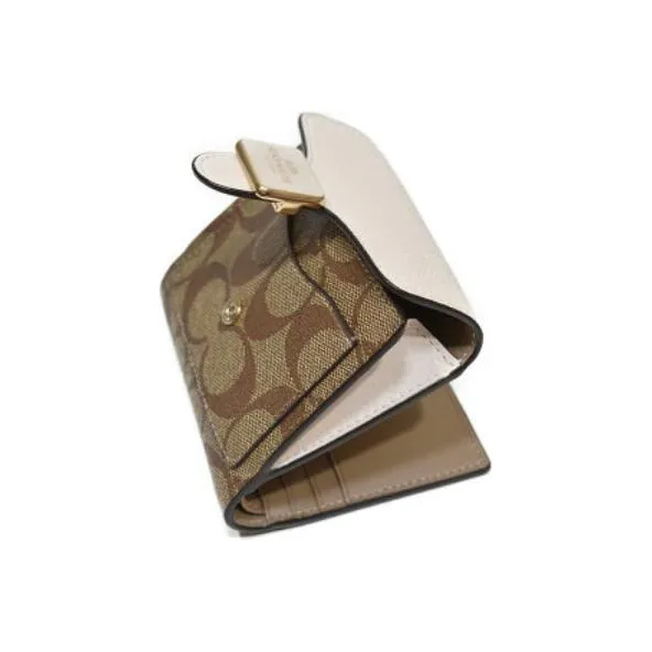 COACH Pepper Coated Canvas With Refined Pebbled Leather Card Holder, Wallet Regular Women's Khaki & Chalk White-2