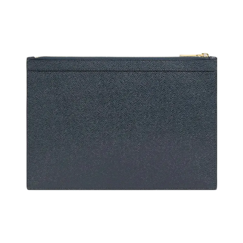 THOM BROWNE· Pebble Pattern Cow Leather Clutch Men's Navy Blue-3