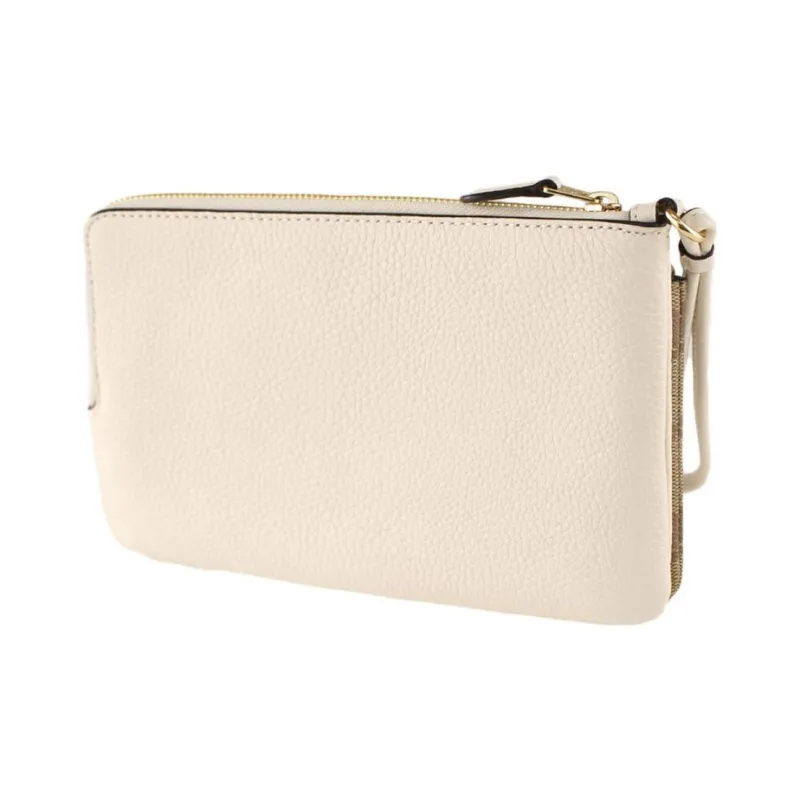 COACH Double Zip Wallet Leather Card Holder, Clutch Wallet Medium Size Women's Saddles Brown Monogram & White-2