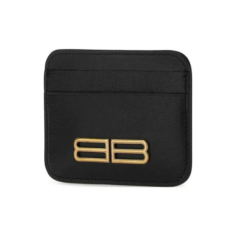 Balenciaga Gossip Cow Leather Card Clip Wallets Mini Women's Black-1