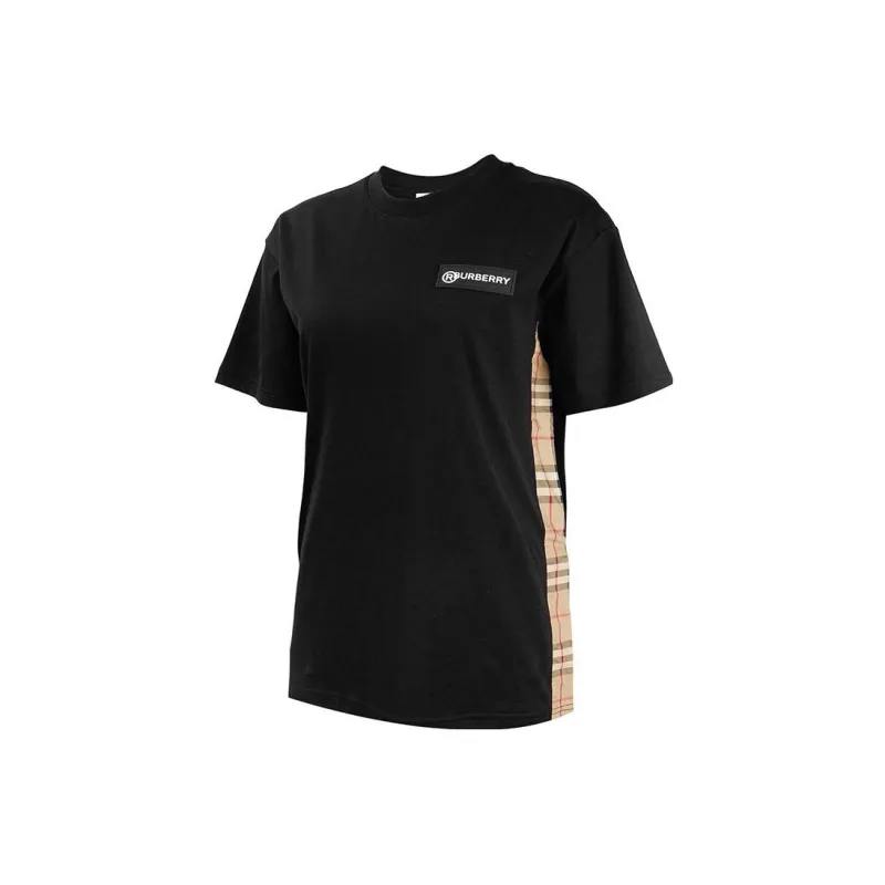 Burberry Women'ss Vintage Check Panel T shirt Black-2