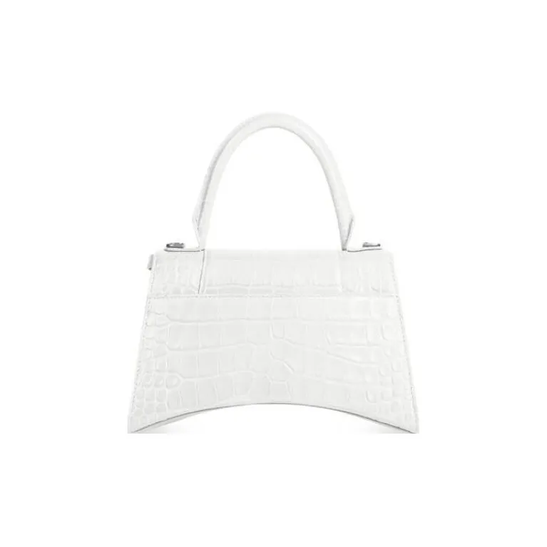 Balenciaga Hourglass Small Top Handle Bag Crocodile Embossed White-4