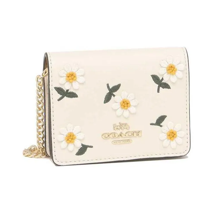 COACH Leather One Shoulder Crossbody Clutch Wallet Mini Women's White-2