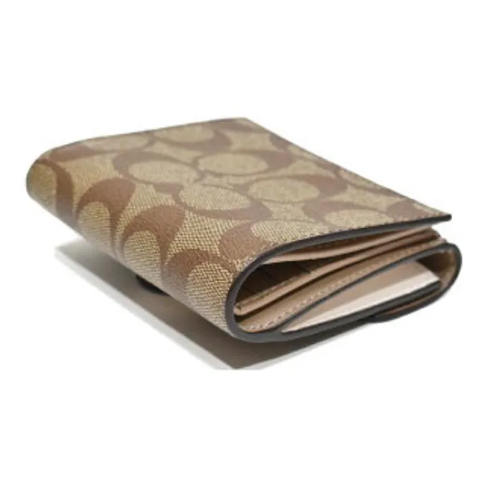 COACH Pepper Coated Canvas With Refined Pebbled Leather Card Holder, Wallet Regular Women's Khaki & Chalk White-1