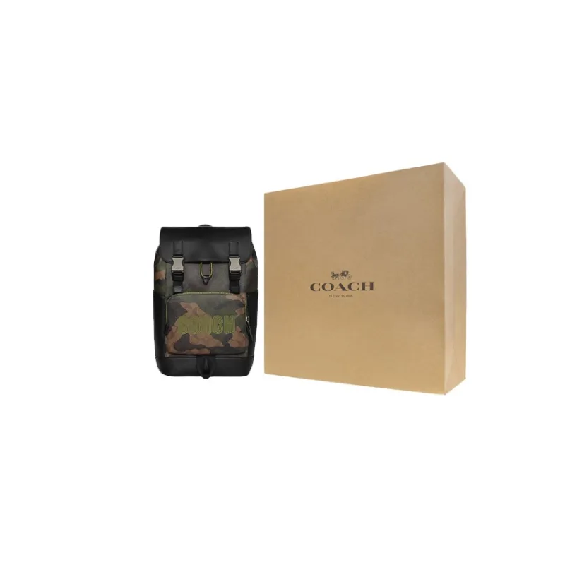 COACH Track Cow Leather With Textile Backpack Large Size Men's Khaki & Olive Green-6