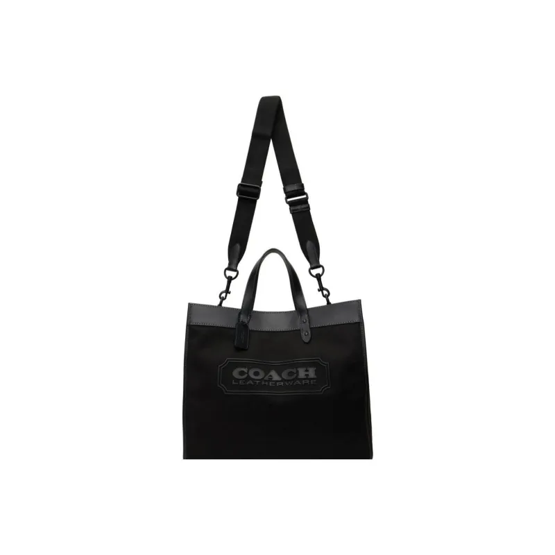 COACH Field Canvas With Leather Tote Bag, Shopping Bag, Handbag, Crossbody Bag Large Size Unisex Black-1