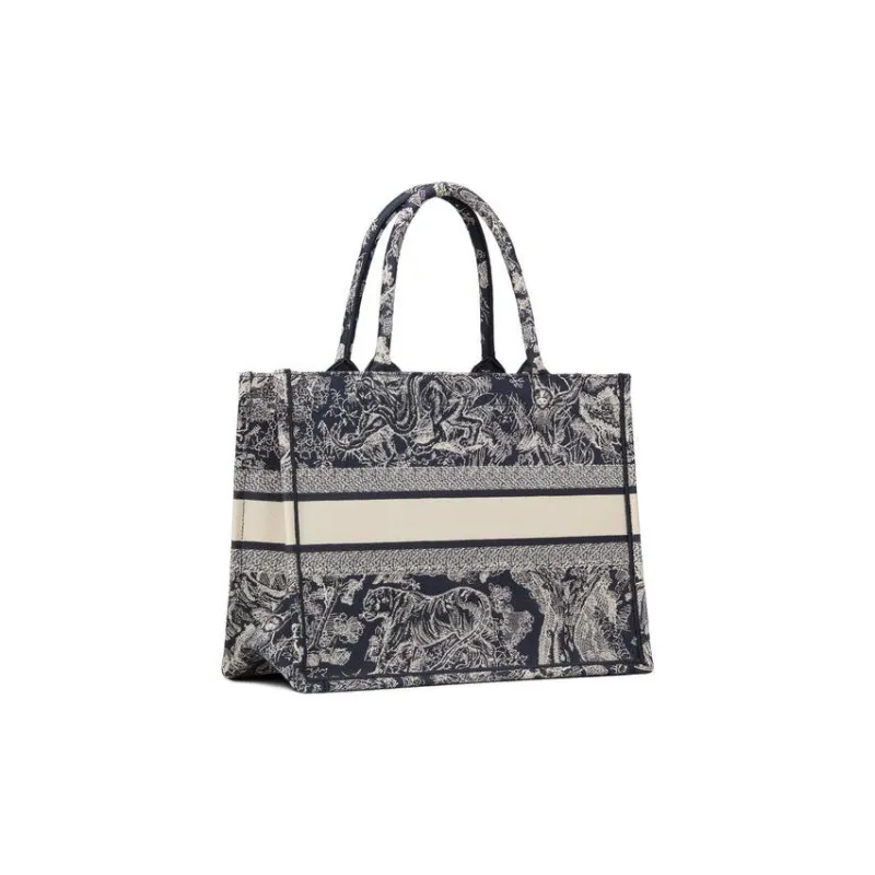 DIOR Embroidery Tote Bag Shopping Bag Handbag Large Size Women's Blue-3