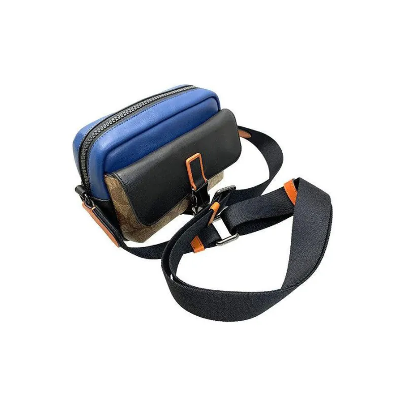 COACH Track Multicolor Monogram Canvas With Calfskin Shoulder Bag Crossbody Bag Mini Men's Blue Black Brown-2