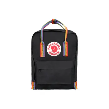 Fjallraven Polypropylene Fiber Backpack Medium Size Unisex Black/Rainbow Webbing