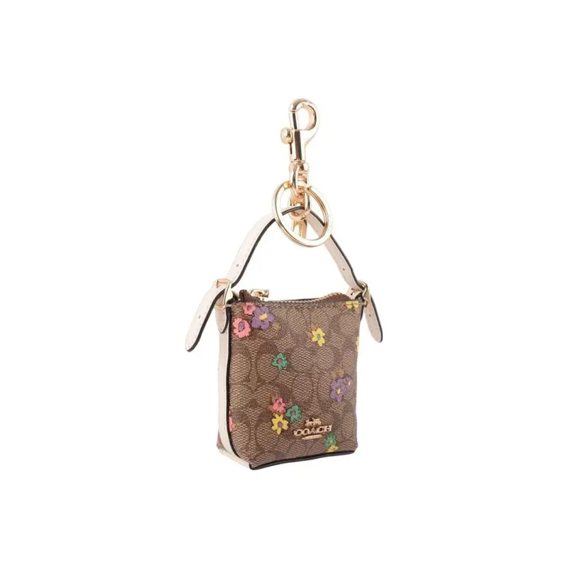 COACH Signature Coated Canvas With Smooth Leather Bag Pendant Keychain Bag Accessory Mini Women's Brown-1