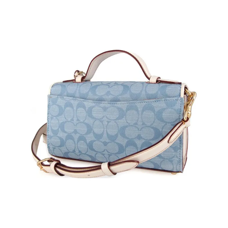 COACH Kleo Canvas With Leather And Smooth Leather Shoulder Bag Crossbody Bag Handbag Women's Blue Monogram-3