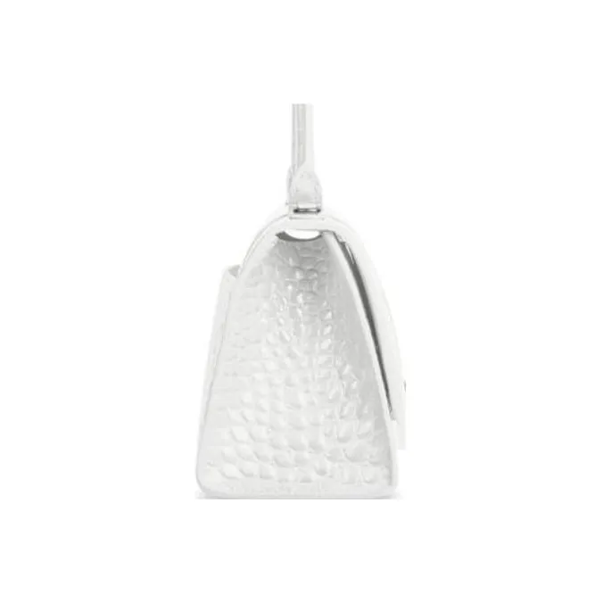 Balenciaga Hourglass Small Top Handle Bag Crocodile Embossed White-2