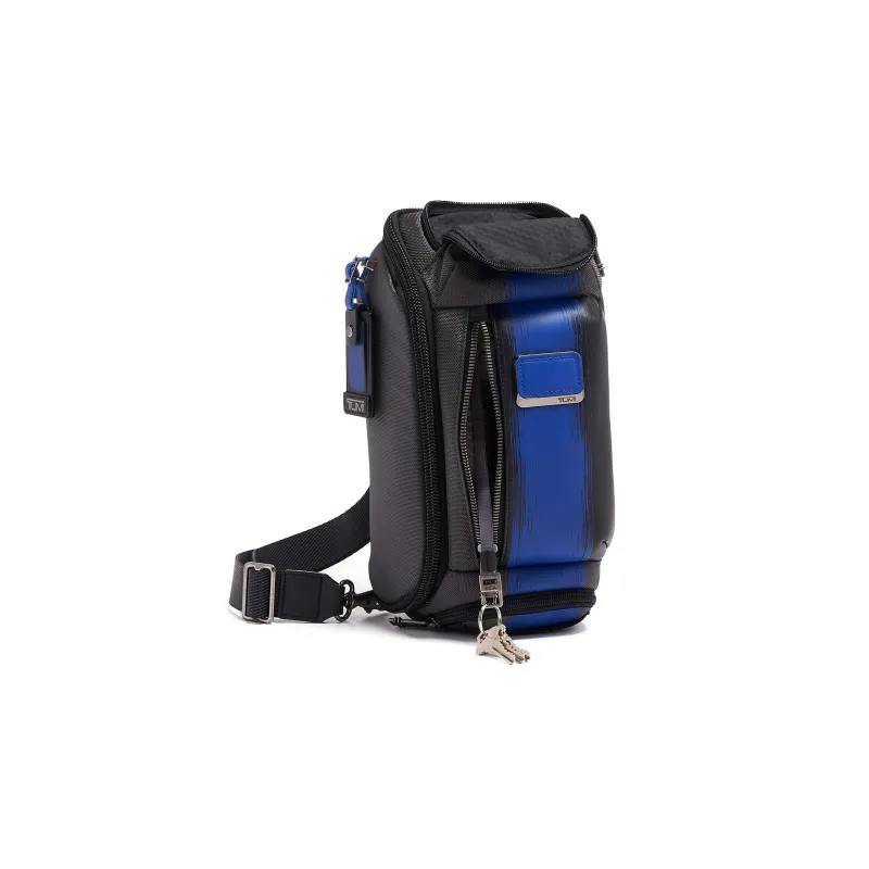TUMI Alpha Bravo Nylon Fanny Pack Sling Bag Crossbody Bag Mini Men's Black & Blue-1