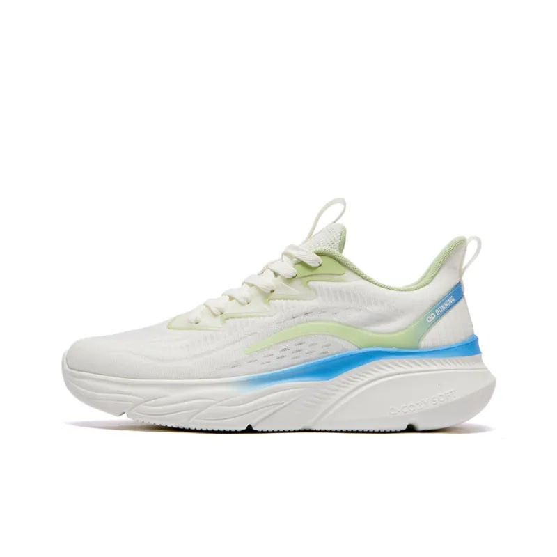 QIAODAN Cushioned Slip Resistant Low Top Running Shoes Men's Beige Blue-0