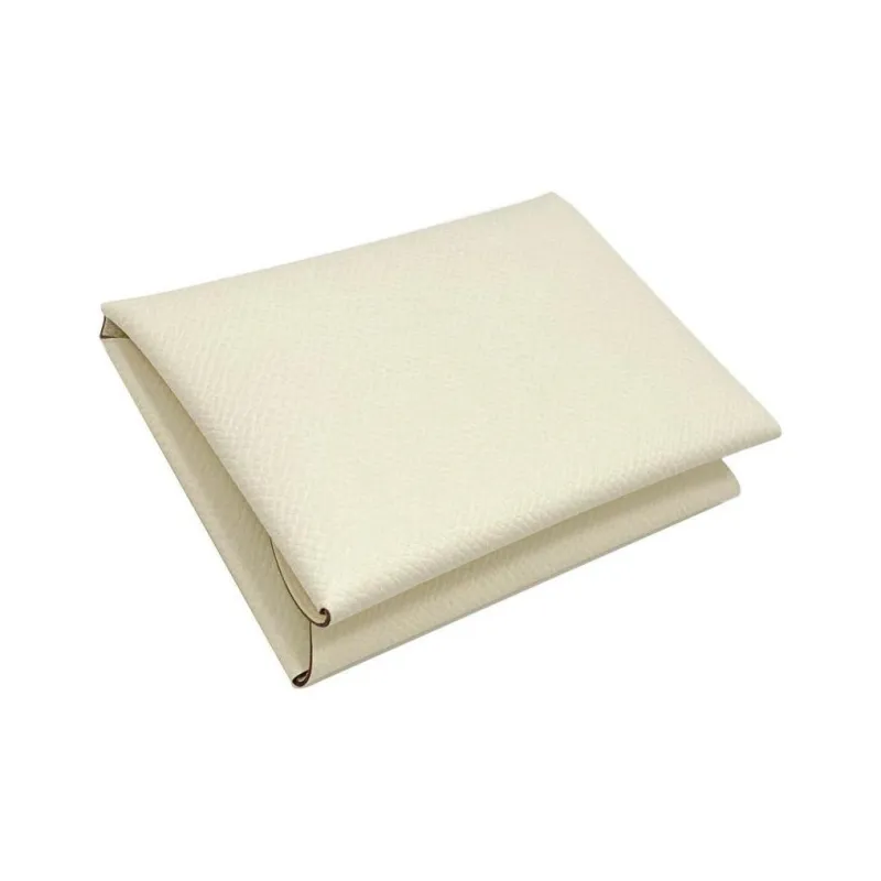 HERMES Leather Card Holder Mini Women's Ecru-2