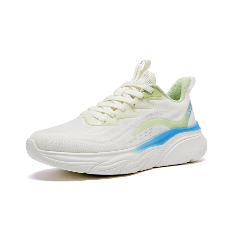 QIAODAN Cushioned Slip Resistant Low Top Running Shoes Men's Beige Blue-1