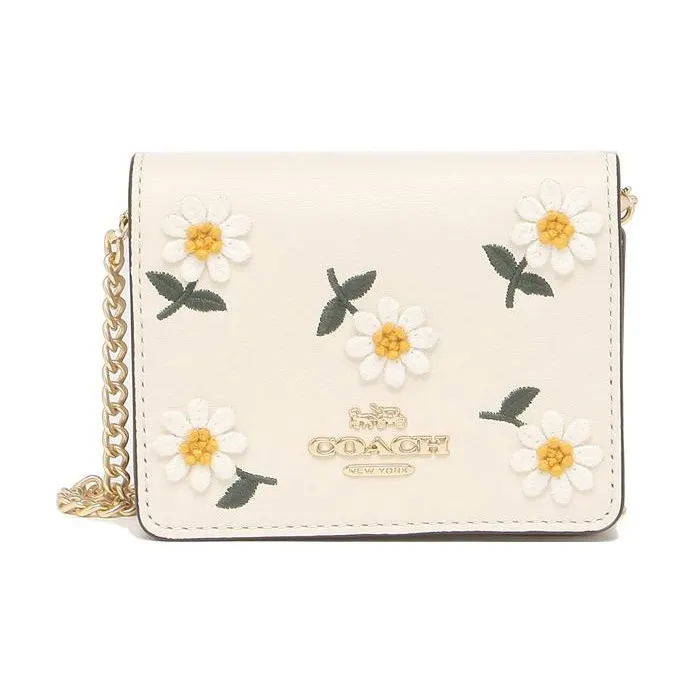 COACH Leather One Shoulder Crossbody Clutch Wallet Mini Women's White-1