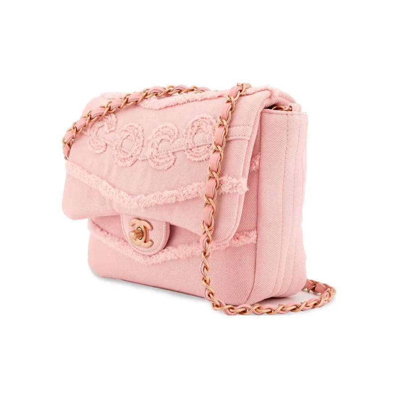 CHANEL Denim Mini Square Flap Bag, Flap Bag, Chain Bag, Shoulder Bag, Crossbody Bag Women's Pink-1