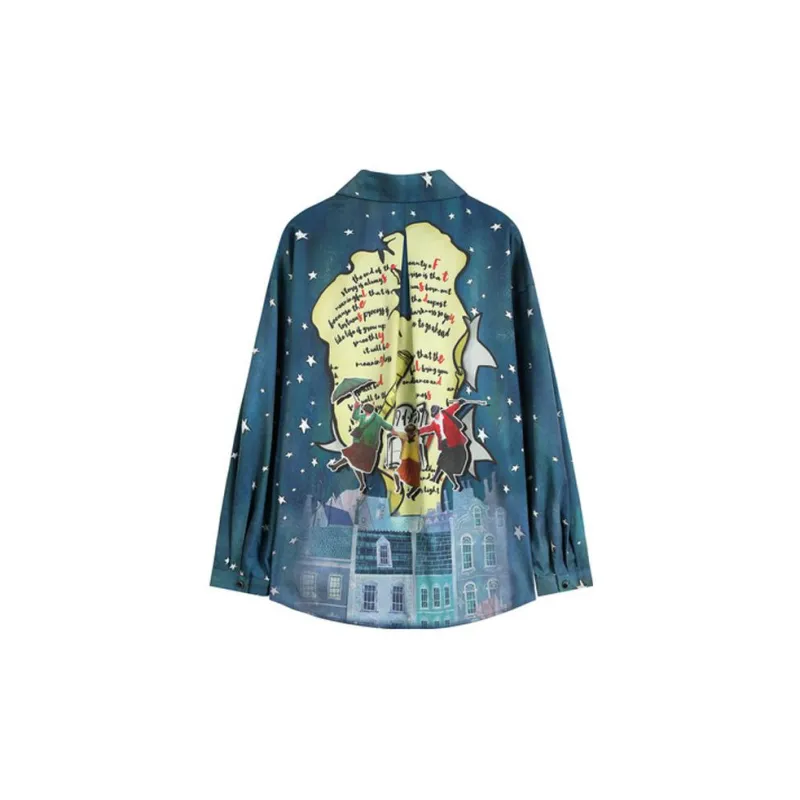 ELF SACK Shirts Women's Vintage Poster Blue-1