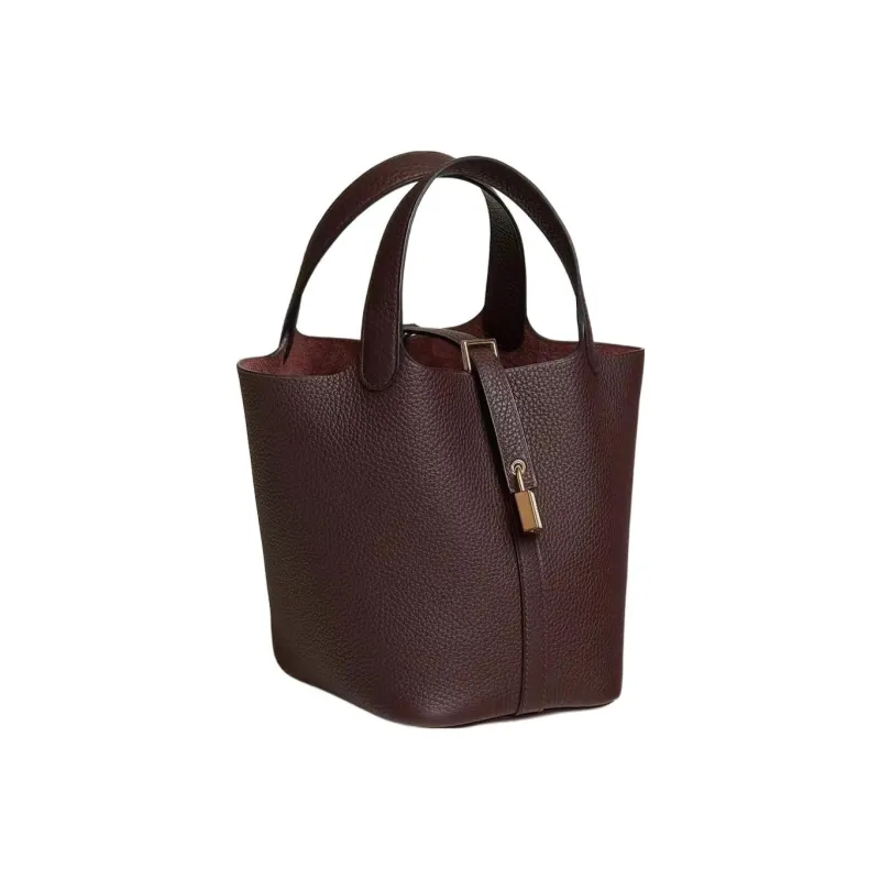 HERMES Picotin Lock Clemence Bullock Leather Basket Bag Handbag Bucket Bag Women's 0G Rouge Sellier Saddle Red-2