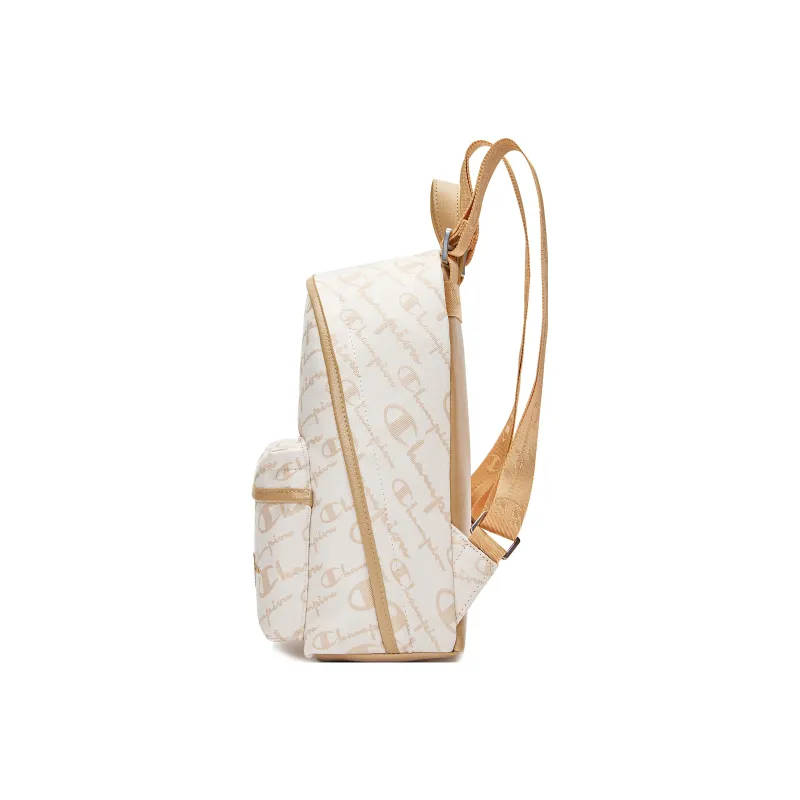 Champion Fabric Backpack Small Size Unisex Milk White/Wheat Brown-2