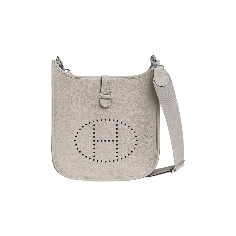 HERMES Evelyne Clemence Bullock Leather Evelyn Crossbody Bag, Shoulder Bag Women's 8L Beton Concrete Gray/Glacier White-0