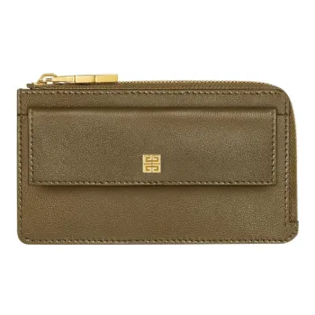 GIVENCHY 4G Grained Calfskin Card Holder Women's Dark Khaki Green