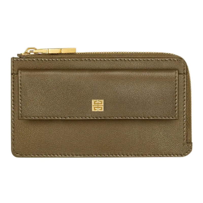 GIVENCHY 4G Grained Calfskin Card Holder Women's Dark Khaki Green-0