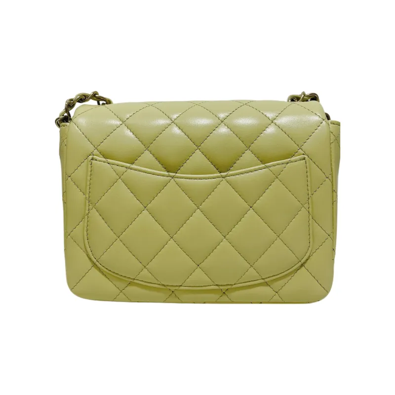 CHANEL Sheepskin Mini Square Flap Bag, Coin Purse, Clutch, Crossbody Bag Mini Women's Yellow-1