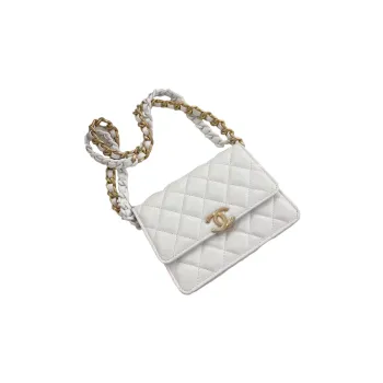 CHANEL Lambskin Flap Bag, Clutch, Crossbody Bag, Shoulder Bag Small Size Women's White