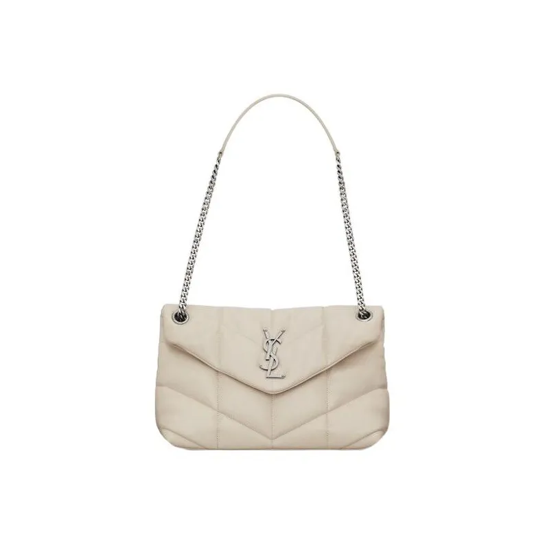 SAINT LAURENT LOULOUPUFFER Quilting Lambskin Cloud Bag, Pillow Bag, Crossbody Bag, Shoulder Bag Women's White-1