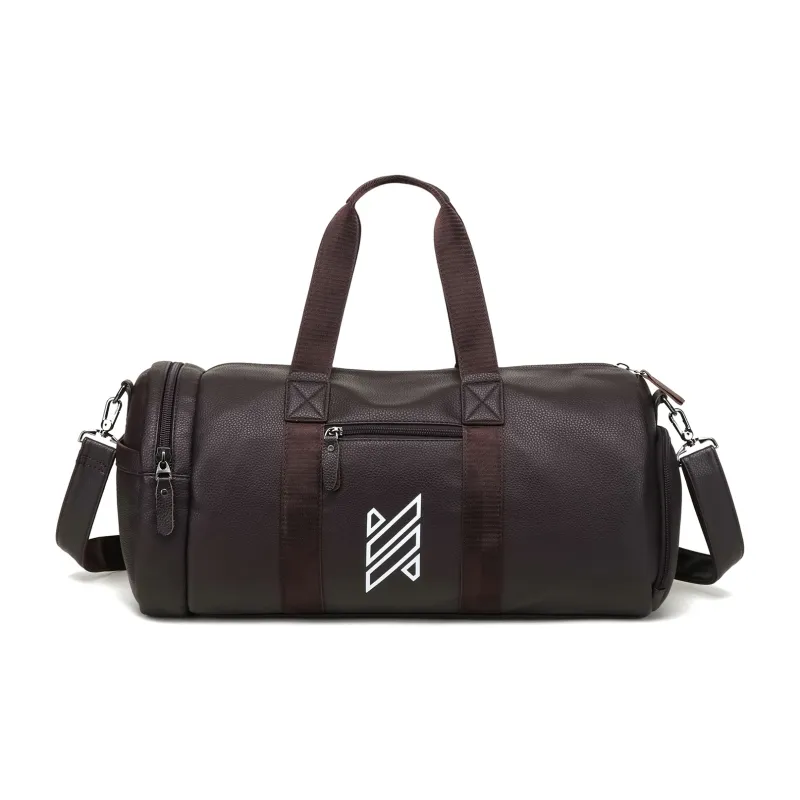 NOMK PU Swim Bag Sports Bag Luggage Bag Shoulder Bag Crossbody Handbag Large Size Unisex Black/Brown-7