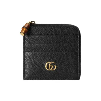 GUCCI Leather Card Holder Women's Black