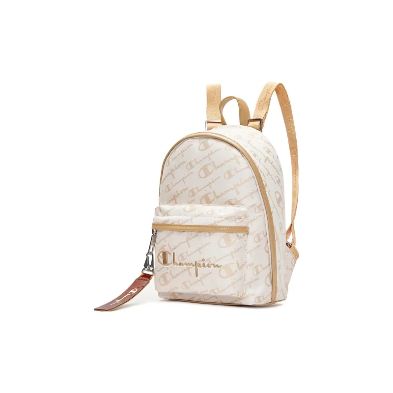 Champion Fabric Backpack Small Size Unisex Milk White/Wheat Brown-1