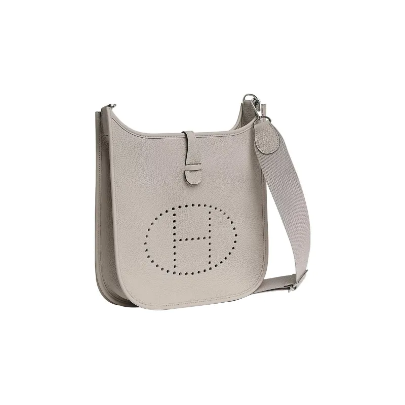 HERMES Evelyne Clemence Bullock Leather Evelyn Crossbody Bag, Shoulder Bag Women's 8L Beton Concrete Gray/Glacier White-1