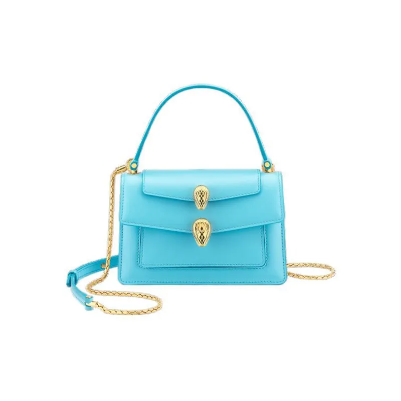 BVLGARI Calfskin Chain Bag Fanny Pack Shoulder Bag Crossbody Bag Small Size Women's Aegean Sea Topaz Blue-0