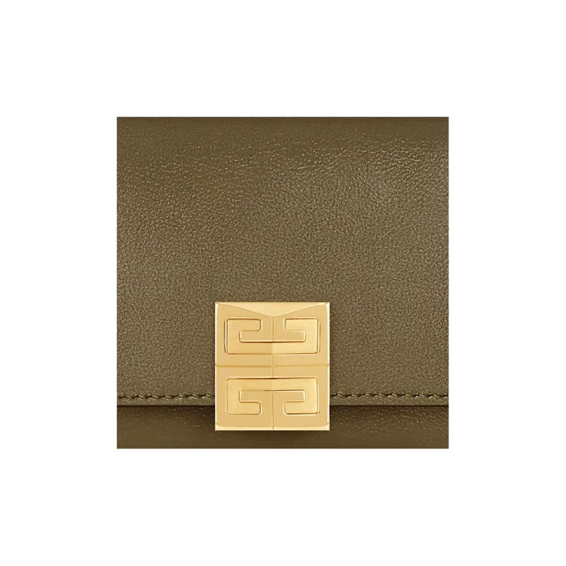 GIVENCHY 4G Grained Calfskin Wallet Women's Dark Khaki Green-4