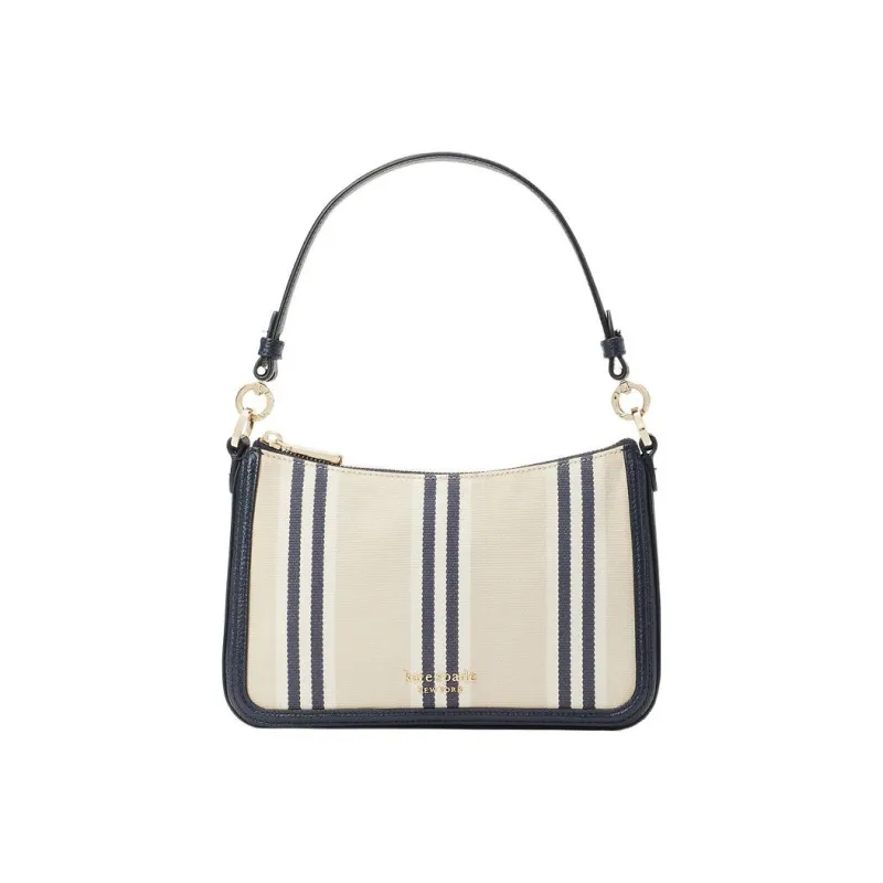 Kate Spade Hudson Canvas Saddle Bag Handbag Shoulder Bag Crossbody Bag Medium Size Women's Light Brown & Black-0