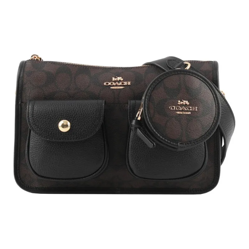 COACH Pennie Canvas Leather Biker 3 in 1 Handbag, Shoulder Bag, Crossbody Bag Tubas Women's Dark Brown-1