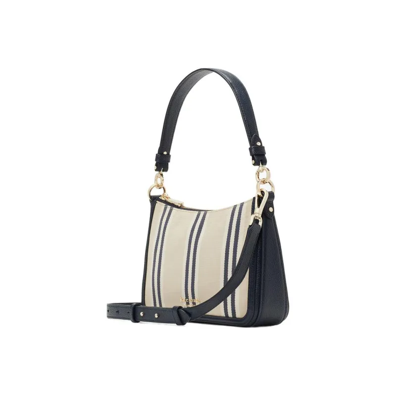 Kate Spade Hudson Canvas Saddle Bag Handbag Shoulder Bag Crossbody Bag Medium Size Women's Light Brown & Black-1