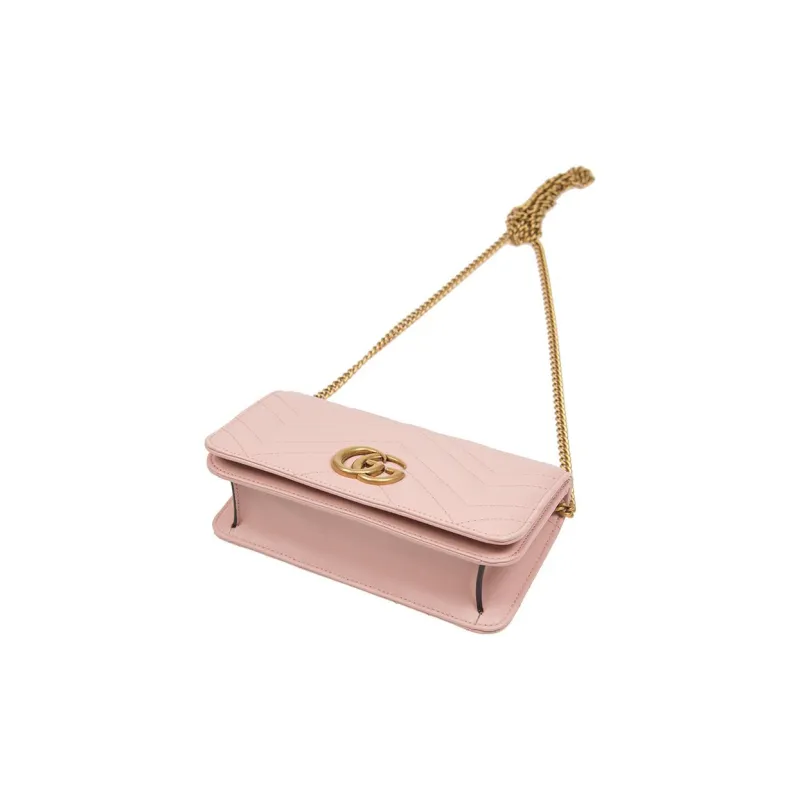 GUCCI GG Marmont Leather Shoulder Bag Crossbody Bag Mini Women's Pink Candy Color-3